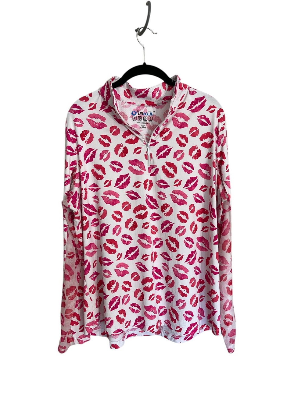 Ibkul quarter zip long sleeve lightweight top kiss red lip print sz XXL golf